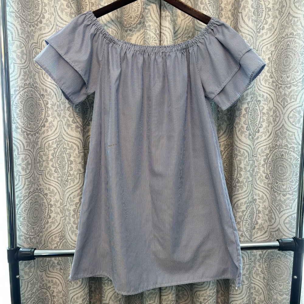 blue and white striped dress